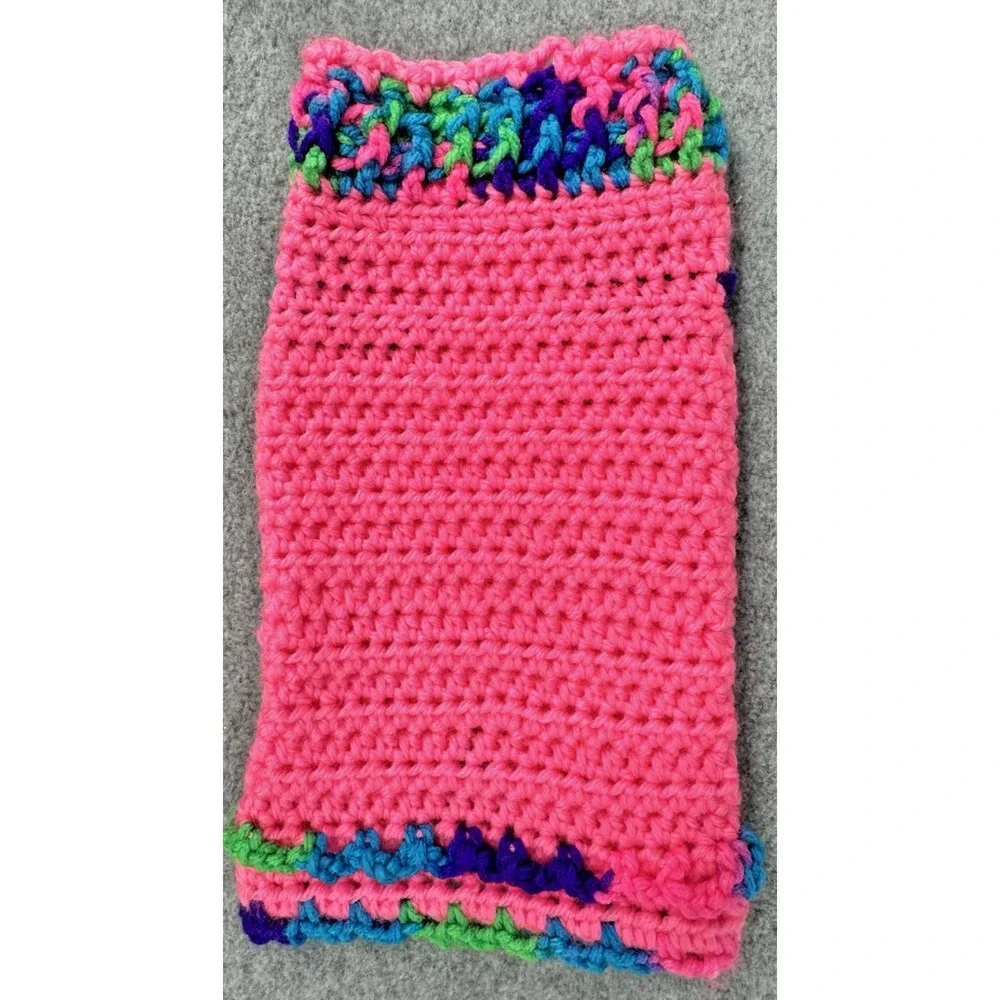 Extra Small Dog Sweater Crochet Hot Pink Variegated Trim Handmade Crocheted